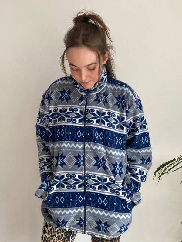 Grey And Blue Snowflake Print Fleece (XL)