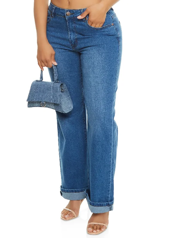 VIP Rolled Cuff Straight Wide Leg Jeans