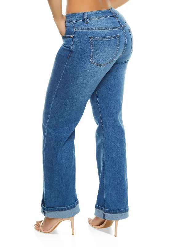 VIP Rolled Cuff Straight Wide Leg Jeans