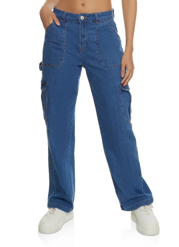 WAX Wide Leg Pocket Detail Cargo Jeans