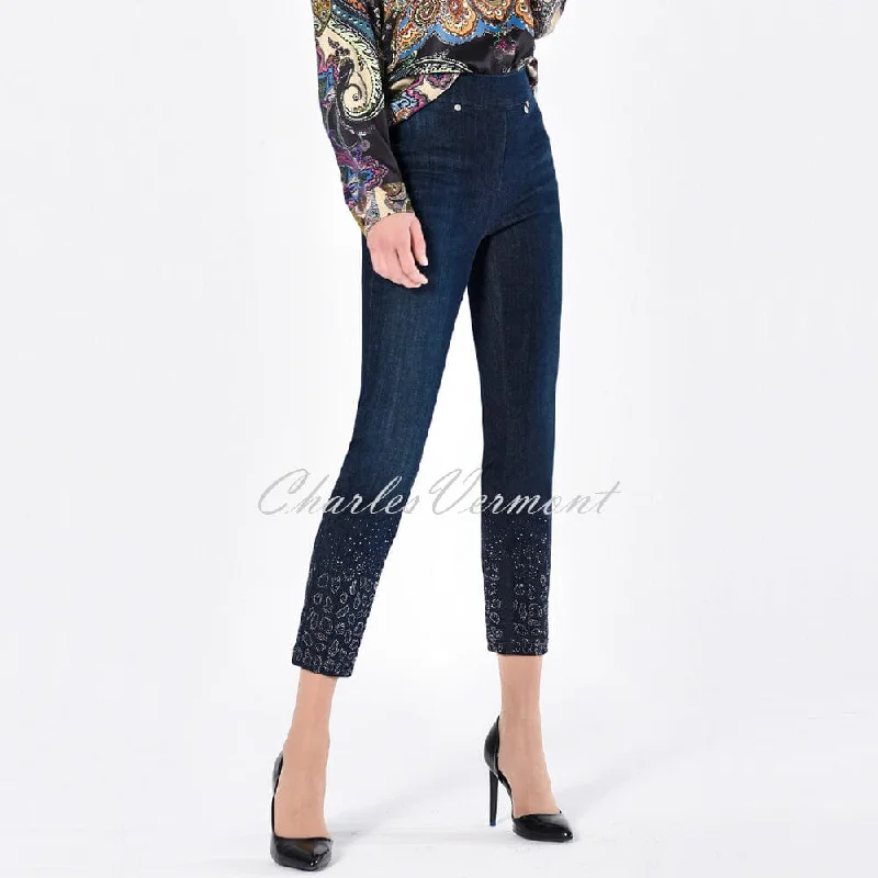 Robell Rose 09 - 7/8 Cropped Length Jean 52427-54973-69 Embellished Ankle (Navy)