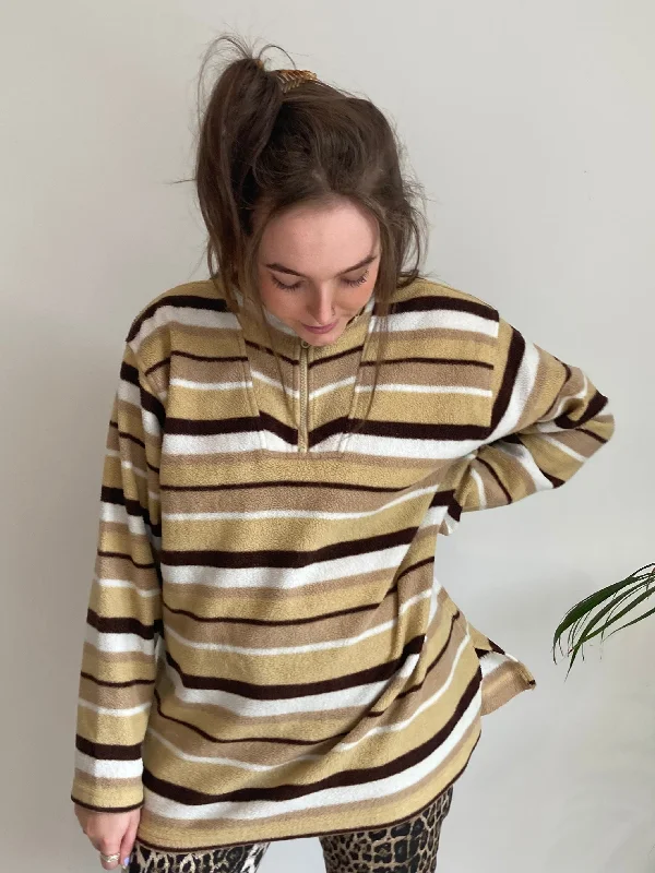 Stripy Brown Halfzip Fleece (L)