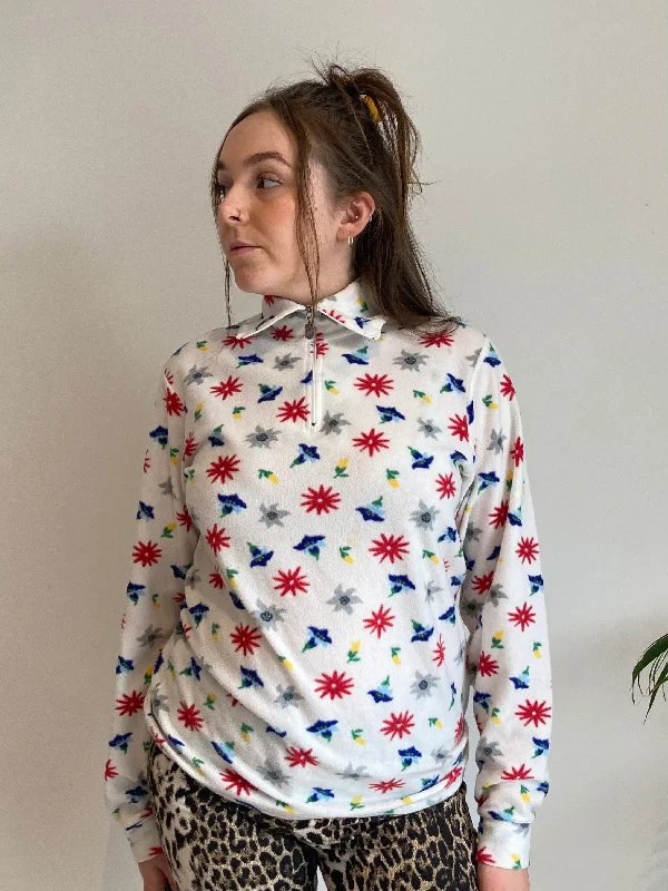 White Flower Print Halfzip Fleece (S)