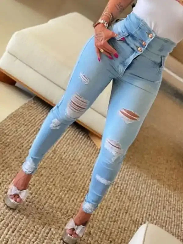 women’s high waist ripped jeans pencil pants