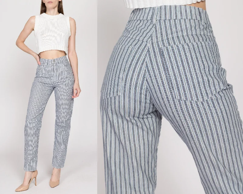 XS 90s Blue & White Striped High Waisted Jeans 25""-26""