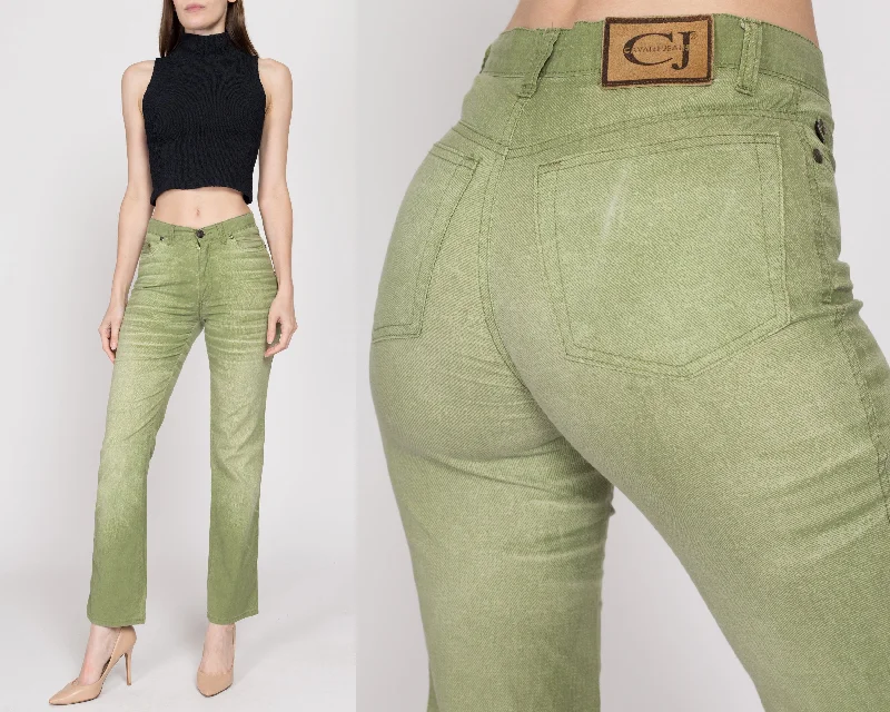 XS Y2K Cavalli Jeans Designer Green Denim Look Pants