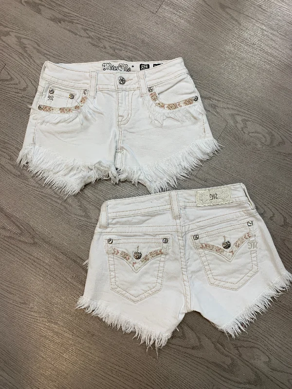 Miss Me White Denim Shorts with frayed edges