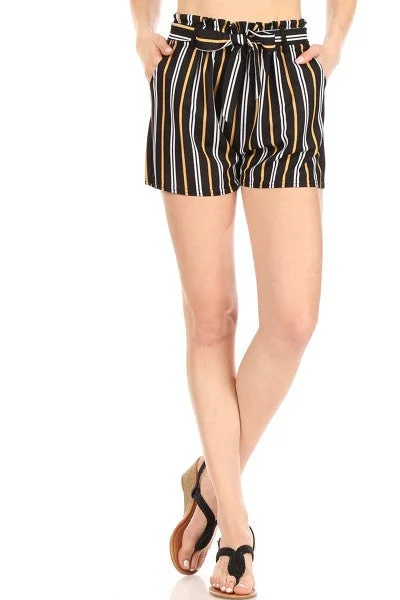 Black & Mustard Stripes Paperbag Shorts Bohemian