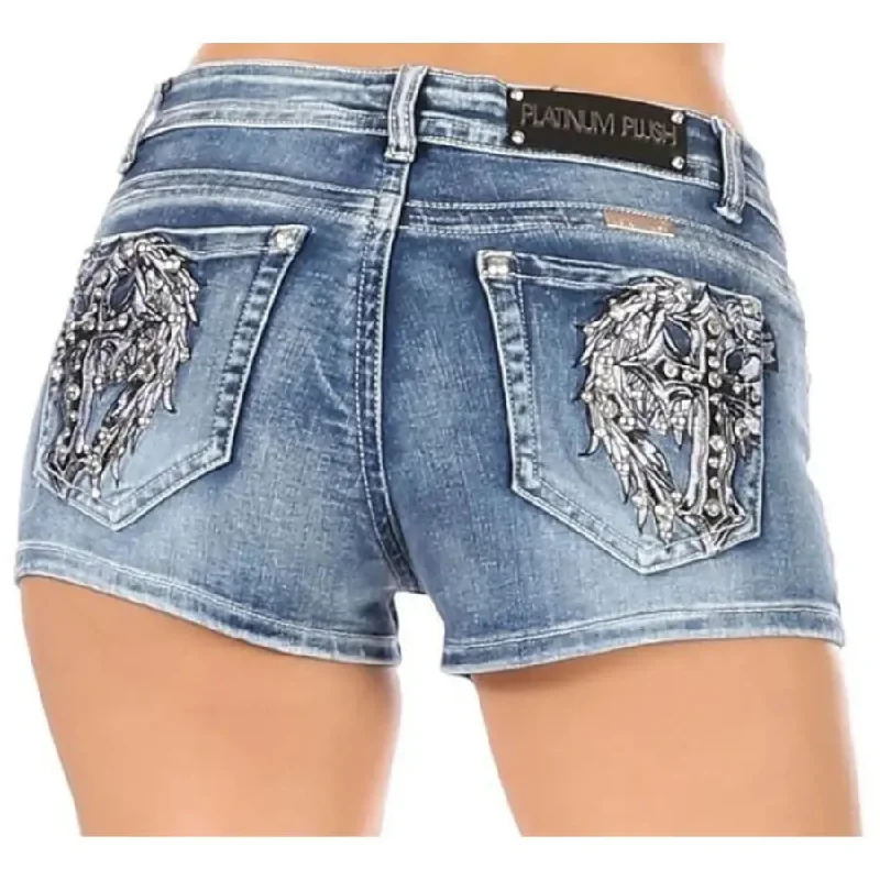 Platinum Plush Women's Cross Angel Wing Bling Shorts