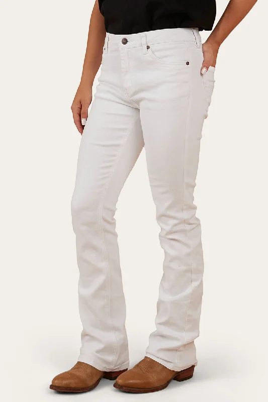 Katherine Womens Mid Rise Bootleg Jean - White