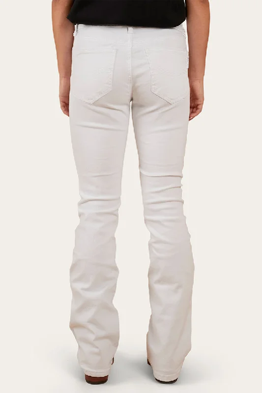 Katherine Womens Mid Rise Bootleg Jean - White