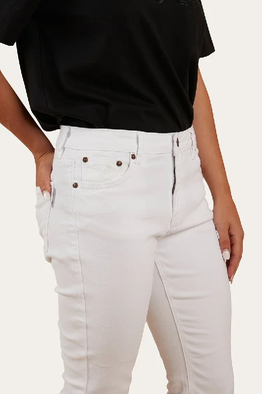 Katherine Womens Mid Rise Bootleg Jean - White