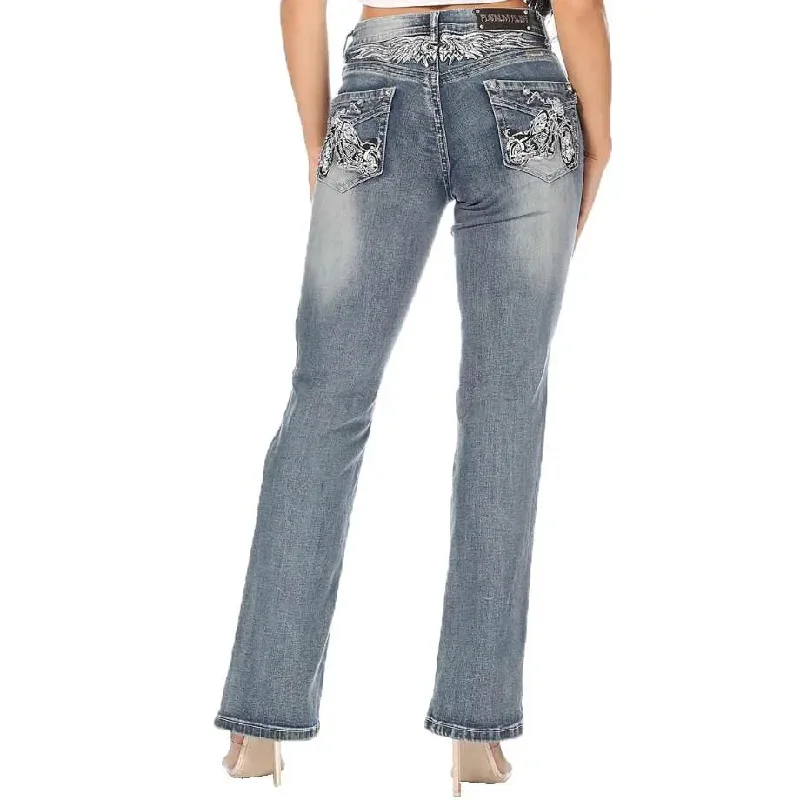 Platinum Plush Women's Motorcycle Pocket Bootcut Jeans