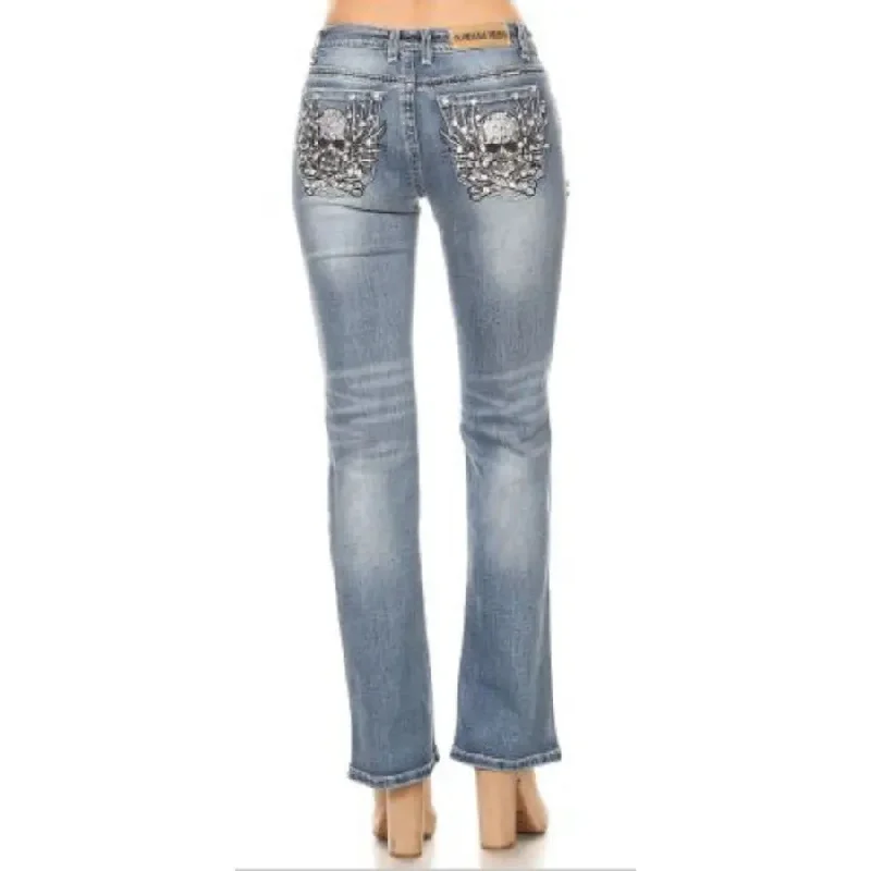 Platinum Plush Women's Skull Bone Stitch Jeans