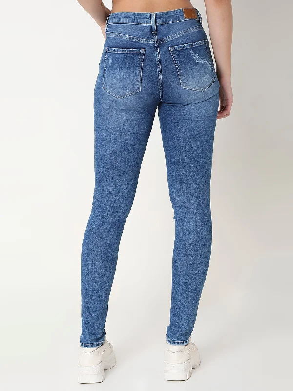 Spykar Blue Skinny Fit High-Rise Cotton Blend Jeans For Women