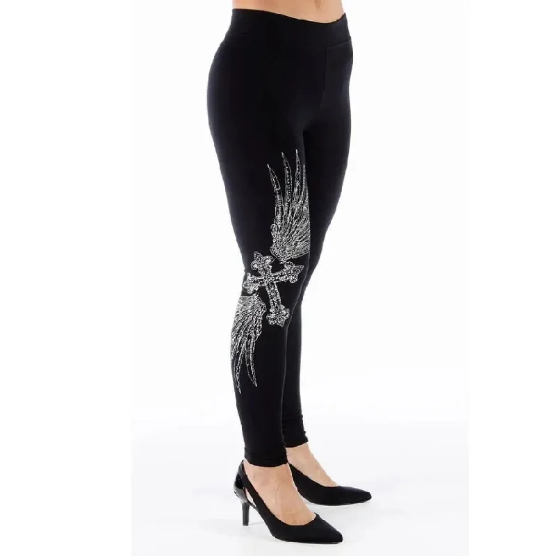 BOL Women's Rhinestone Wings and Cross Leggings