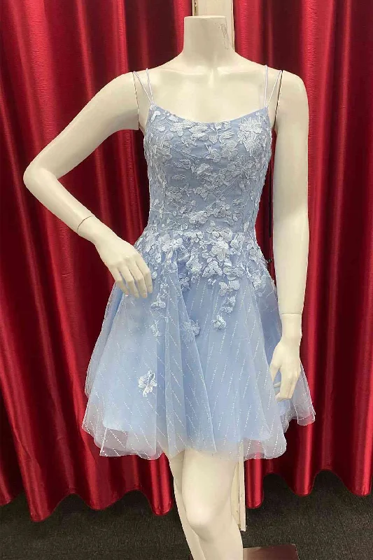 A-Line Princess Light Blue Appliqued Short Party Dress Tunics Wedding white