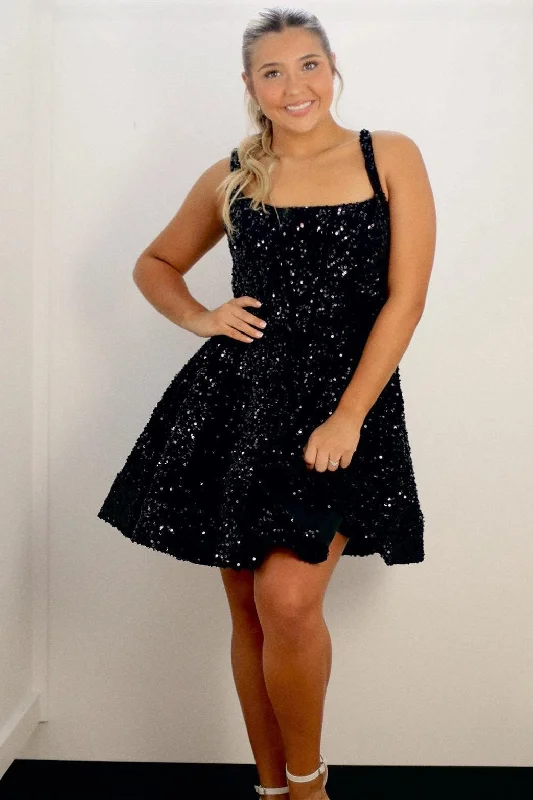 A-Line Square Neck Sequin Short Party Dress Tunics Chinos classic