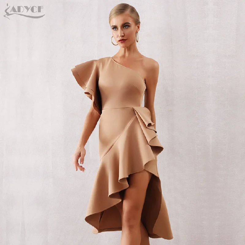 ADYCE One Shoulder Sexy Ruffles Bodycon Mermaid Celebrity Party Dress - Y4369 Tunics Favorite customer