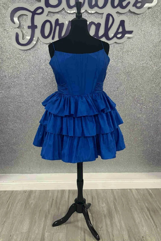 Blue Straps Layered A-Line Short Party Dress empire Waist empire