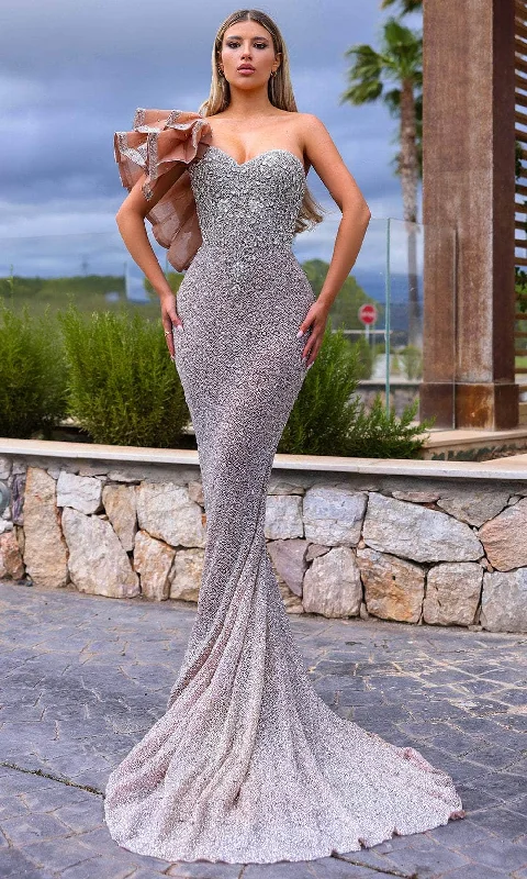 Chic and Holland HF110277 - Ruffled Shoulder Sweetheart Evening Dress Tunics Satin smooth Chic and Holland HF110277 - Ruffled Shoulder Sweetheart Evening Dress Tunics Satin smooth