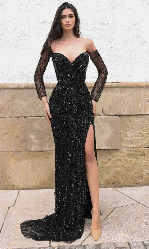 Chic and Holland HF110290 - Sweetheart Off Shoulder Evening Dress Pleated Skirt Elegant