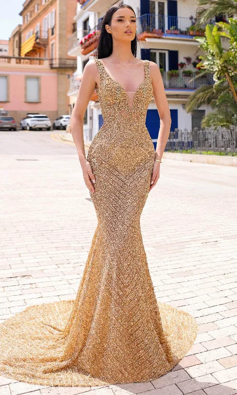 Chic and Holland HF110300 - Sequined Plunging Neckline Evening Dress Tunics Cozy comfortable Chic and Holland HF110300 - Sequined Plunging Neckline Evening Dress Tunics Cozy comfortable
