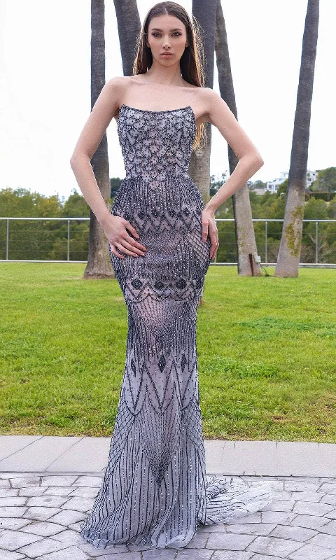 Chic and Holland HF110337 - Strapless Scoop Neck Evening Dress Crew Neckline Casual