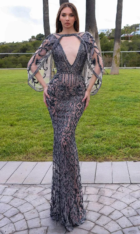 Chic and Holland HF110364 - Jeweled Plunging V-Neck Evening Dress Tunics Stylish modern Chic and Holland HF110364 - Jeweled Plunging V-Neck Evening Dress Tunics Stylish modern