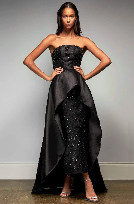 Hynes Park - Beaded Strapless Overskirt Evening Dress M345 Tunics Solid Classic