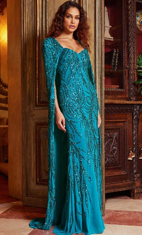 Jovani 23891 - Long Cape Sequin Evening Dress Tunics Silk luxurious