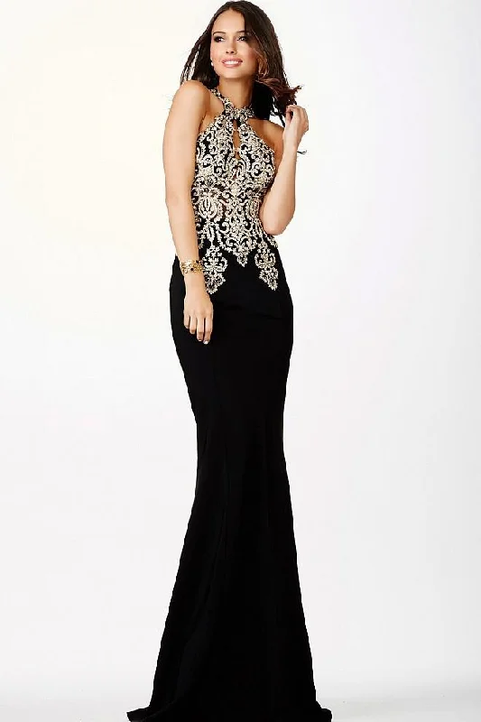 JVN by Jovani - Fitted Halter Lace Evening Dress JVN33691 Tunics Exclusive limited