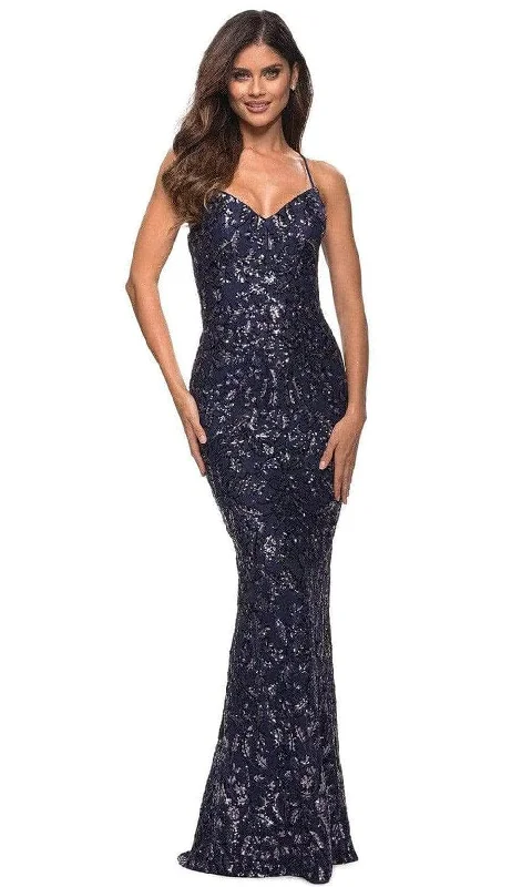La Femme - 30150 Sleeveless Sequin Embellished Evening Dress Tunics Long Elegant
