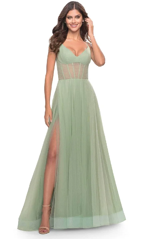 La Femme 31502SC - Sheer Ruched Corset Evening Dress Tunics Review highly