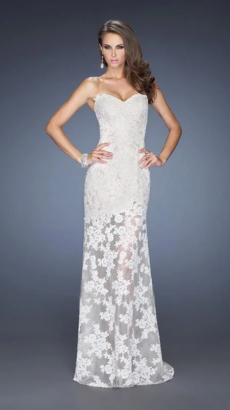 La Femme Strapless Lace Fitted Evening Dress 19873 Tunics Spring floral