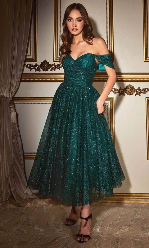 Ladivine CD870 - Glitter Off Shoulder Evening Dress Boat Neckline Classic