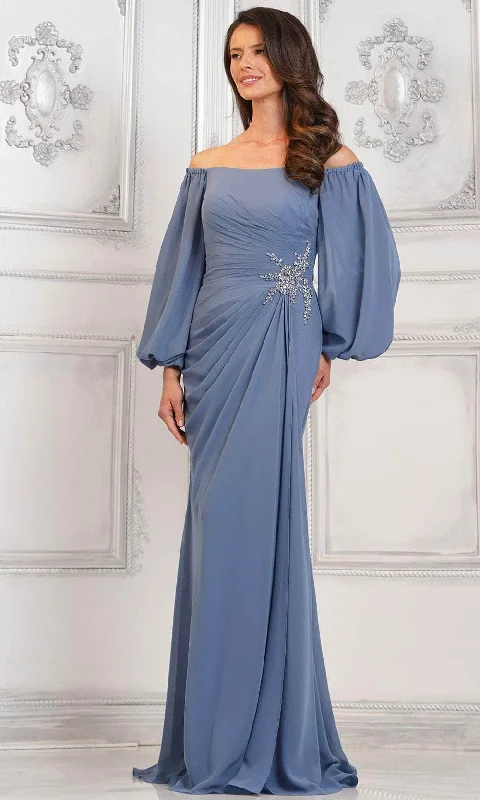Marsoni by Colors MV1285 - Bishop Sleeve Ruched Evening Dress Tunics Yoga stretchy