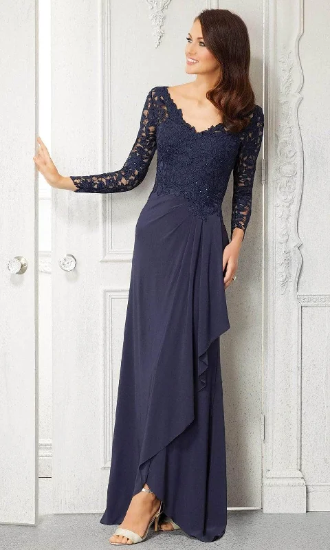 MGNY By Mori Lee 72418SC - Lace Sleeve Sheath Evening Dress Crew Neckline Casual