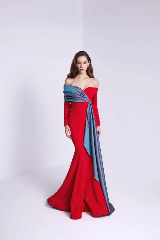 MNM Couture N0561 - Draped Off Shoulder Evening Dress Tunics Winter warm