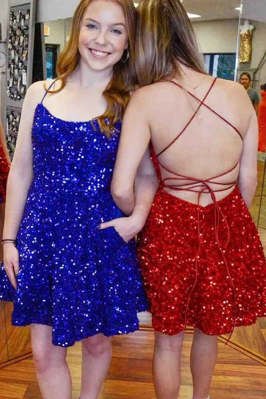 Sequin A-Line Short Party Dress with Pockets Tunics Winter warm