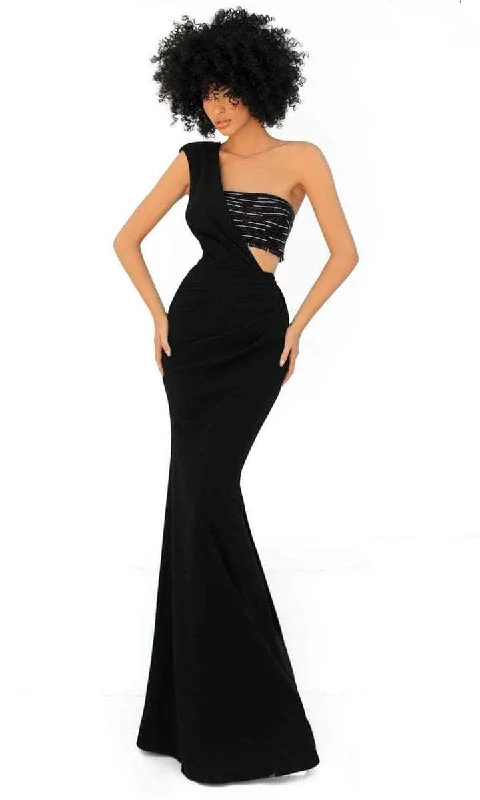 Tarik Ediz - 51058 One Shoulder Draped Bodice Evening Dress sweetheart Neckline Romantic Tarik Ediz - 51058 One Shoulder Draped Bodice Evening Dress sweetheart Neckline Romantic