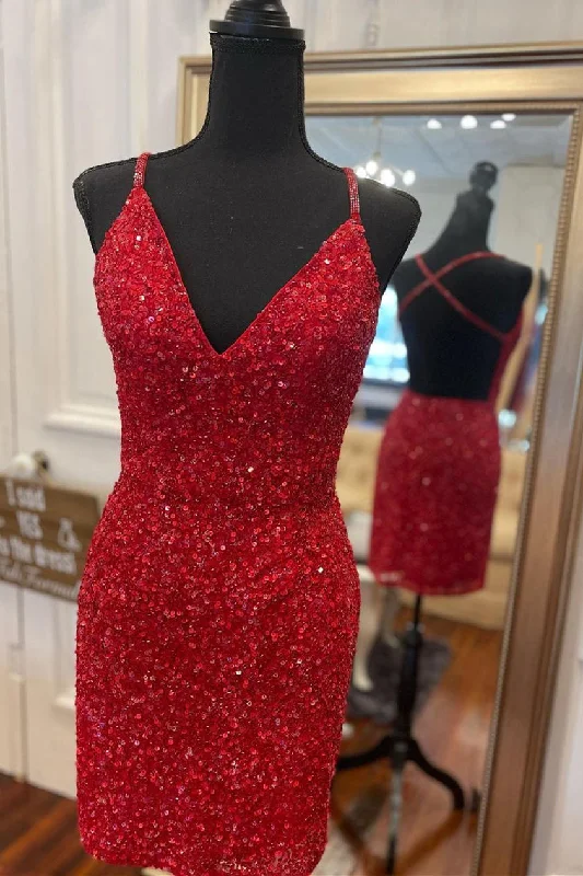 Tight V-Neck Red Mini Party Dress Tunics Bestseller popular
