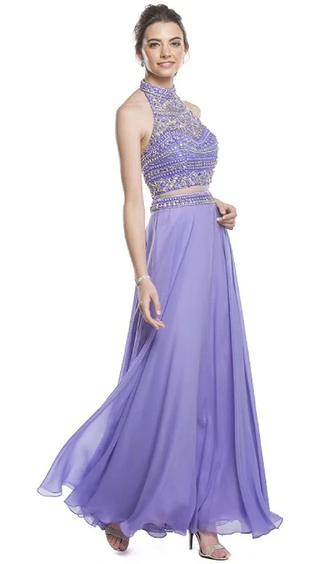 Trevi Collection - Beaded High Halter A-Line Evening Dress Tunics Timeless classic