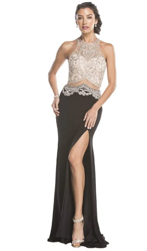 Trevi Collection - Embellished Sheer Fitted Evening Dress Tunics Trendy modern
