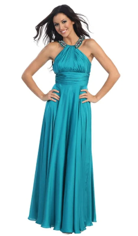 Trevi Collection - Jeweled Halter Neck Ruched A-line Evening Dress Tunics Cozy comfortable Trevi Collection - Jeweled Halter Neck Ruched A-line Evening Dress Tunics Cozy comfortable