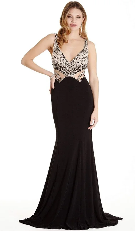 Trevi Collection - Plunging V-neck Evening Dress Sequined Elegant Party