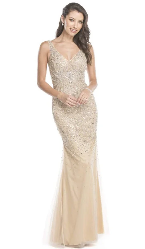 Trevi Collection - Sleeveless Sequined Sheath Evening Dress Lace Sexy Club