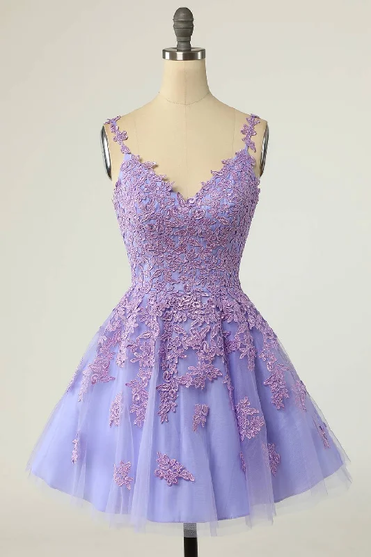 V-Neck Lilace Tulle A-Line Short Party Dress with Appliques Tunics Leisure comfortable V-Neck Lilace Tulle A-Line Short Party Dress with Appliques Tunics Leisure comfortable