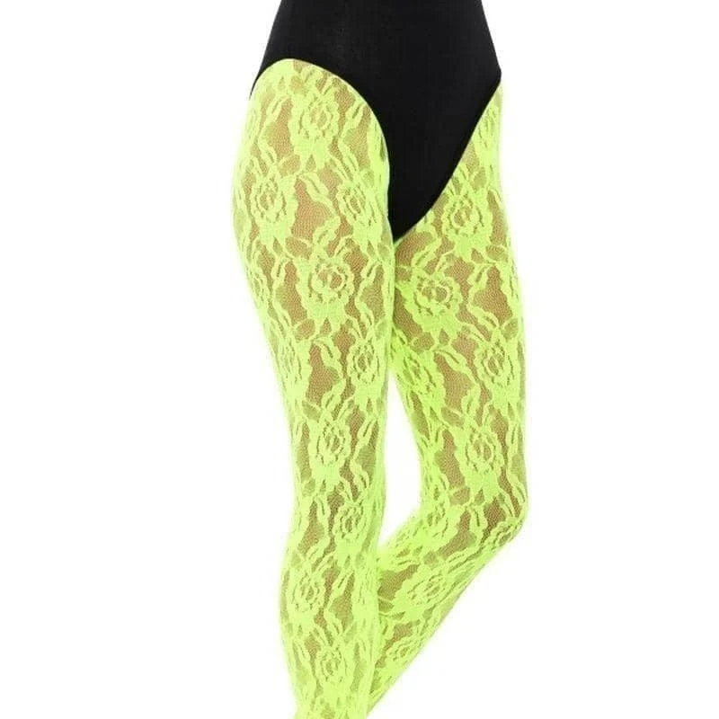 80s Lace Leggings Adult Neon Green Elegant Casual Fit Leggings