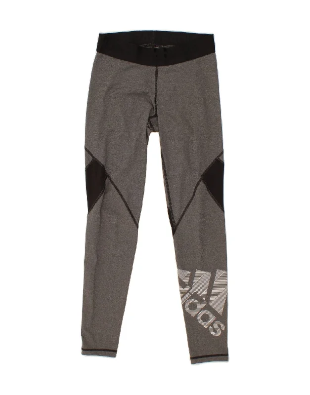 ADIDAS Womens Graphic Leggings UK 8/10 Small  Grey Colourblock Trendy Foil Finish Leggings